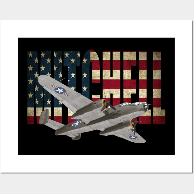 USAAF B-25 Mitchell WW2 WWII US Flag Wall Art by Dirty Custard Designs 